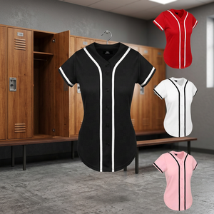 เสื้อเบสบอลผู้หญิงทรงพอดีตัว แขนสั้น สีพื้น ติดกระดุมด้านหน้า ระบายอากาศได้ดี ผลิตจากโพลีเอสเตอร์ สำหรับเล่นกีฬา - Product Image 3