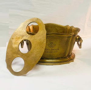 Cubo de Hielo para Champán Dorado Premium con Tapa Extraíble, Soporte para 3 Botellas, Enfriador de Vino Bollinger, Decoración Vintage para Bar, Enfriador de Champán - Product Image 1