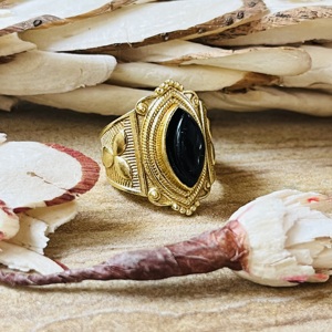 Hot Design Vintage Brass <b>Ring</b> Black Onyx <b>Chunky</b> Boho <b>Ring</b> Statement Gold Plated Handmade <b>Ring</b> Wholesale Tribal <b>Ring</b> For Women - Product Image 3