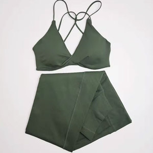 High Quality <b>Women's</b> Vintage Solid Sports Bra Shorts Set Yoga Gym Wear 2 Piece Eco-Friendly Spandex/Cotton Waterproof Quick Dry - Product Image 6
