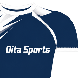 Camiseta Deportiva de Compresión Azul Marino y Blanca de Manga Corta con Cuello Redondo y Gráfico de Rayo para Entrenamiento de Alto Rendimiento - Product Image 3