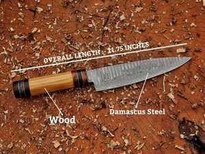 Best Supplier Cooking Personalized Santoku Chef <b>Knife</b> Sharp Handmade Damascus Steel Serrated Edge Wooden Handle Leather Sheath - Product Image 5
