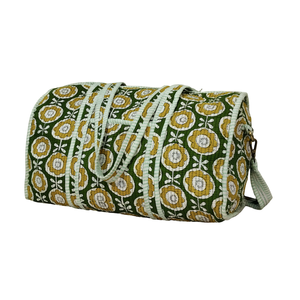 Sac de voyage matelassé en coton vert pied-de-poule avec fermeture éclair et longue poignée - Product Image 3