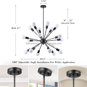 โคมไฟระย้าสีดํา Sputnik ที่ทันสมัยปรับได้ 18 ดวงสําหรับห้องรับประทานอาหารแขวนโคมไฟเพดานอุตสาหกรรมวินเทจ - Product Image 5