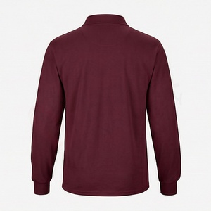 Polo à manches longues pour homme, couleur bordeaux, avec poche, couleur unie, décontracté, tricoté, design piqué, coupe classique - Product Image 2