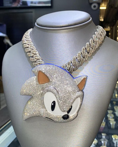 Collier avec pendentif en strass Sonic The Hedgehog, plaqué argent, design de dessin animé mignon, bijoux cadeau unisexe - Product Image 2