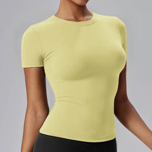 T-shirt de compression pour femme à col rond en Spandex_Polyester, coupe ajustée, anti-humidité, uni, personnalisable - Product Image 3