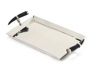 Plateau de service ovale en acier inoxydable de style moyen-oriental avec poignées, finition polie, design moderne, durable, compatible lave-vaisselle, biodégradable - Product Image 6