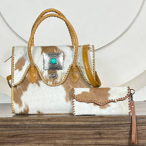 Conjunto de 2 Piezas de Alta Calidad para Mujer, Bolso Tote de Cuero Vacuno Genuino con Piedra Turquesa y Bolso de Mano de Cuero Vacuno para Mujer - Product Image 3