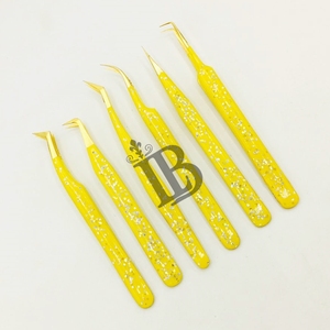 Pinzas para Pestañas Amarillas de Acero Inoxidable Sostenible, Pinzas para Extensiones de Pestañas de Visón, Pinzas Rectas de 45 Grados - Product Image 2