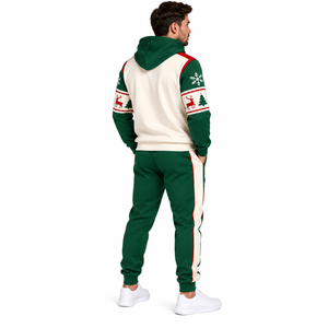 Custom Logo <b>Men</b> Christmas Tracksuit Fleece Hooded Pullover Jogger Set Solid Colour Custom <b>Men's</b> Winter Holiday <b>Sweat</b> <b>suit</b> - Product Image 6