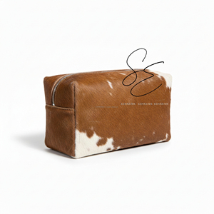 Genuine Hair On Leather Toiletry <b>Pouch</b> Travel Cosmetic Bag Cowhide Makeup Organizer Zipper Dopp Kit For <b>Men</b> Women Custom Logo - Product Image 2