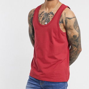 Men's <b>Red</b> Solid Color Cotton Tank <b>Top</b> O-Neck Casual Sleeveless <b>Vest</b> Slim Fit Knitted Plain Dyed Style - Product Image 1