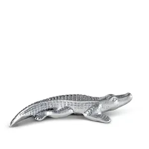 Figura de Cocodrilo de Aleación de Zinc Plateada en Plata, Escultura de Animal de Metal Fundido, Adorno Decorativo, Arte Coleccionable - Product Image 1
