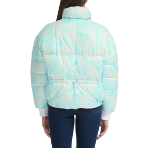 Women's Tie Dye <b>Quilted</b> Jacket Short Winter Full Sleeve Stand Collar Polyester <b>Wadding</b> Zipper Closure - Product Image 4