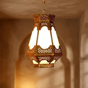 Hexagon <b>Brass</b> Hanging <b>Lantern</b> Indoor Home Decoration Durable Metal Light Fixture - Product Image 6