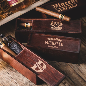 Eco-Friendly Wooden Wine Bottle <b>Box</b> Personalized Whiskey <b>Storage</b> Case with Secure Sliding Lid and Carrying Handle - Product Image 4