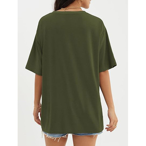 Camiseta Extra Grande Verde Oliva para Mujer, Manga Corta, Cuello Redondo, Corte Holgado, Algodón Jersey, Primavera Verano, Informal - Product Image 2