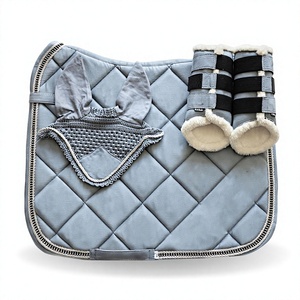<b>Quilted</b> Cotton & Polyester Filled Horse Saddle Pad Set for Dressage Riding with Bib and Girth <b>Protectors</b> - Product Image 1