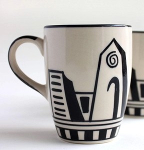 Ensemble de tasses à café en céramique artisanale avec motif de feuilles minimaliste, finition brillante, poignée confortable pour la maison, pour le thé et le café - Product Image 5