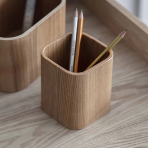 Round Rotating Art Supply Organizer <b>Wood</b> Pen Holder and <b>Desktop</b> Storage for Pencils Office Decor by blossom craft india - Product Image 2