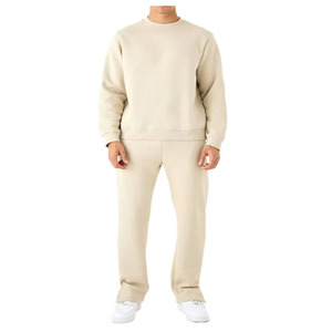 Ensemble de survêtement en molleton épais personnalisé avec logo, sweat-shirt à col rond oversize et pantalon de jogging pour homme, ensemble streetwear vierge en molleton technique - Product Image 1