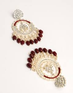 Boucles d'oreilles de luxe Kundan Chandbali avec perles, bijoux traditionnels indiens pour mariage, vente en gros, boucles d'oreilles Meenakari incrustées de perles pour femmes - Product Image 3