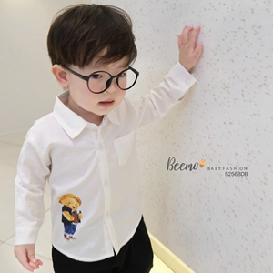 Ensemble de vêtements pour enfants BEEMO Fashion Design, chemise élégante + pantalon, tenue scolaire, imprimé uni, imprimé ours mignon, ensembles de vêtements pour garçons en bas âge - Product Image 1