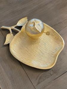 Gold Metal Apple Shaped Serving <b>Bowl</b> <b>with</b> Stem <b>Lid</b> Handmade Decorative Dish - Product Image 1