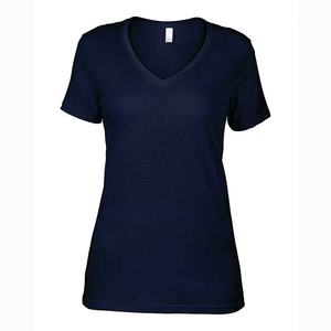 Camisetas personalizadas para mujer con cuello en V profundo, lisas, de alta calidad, 100% algodón, para mujer, precio al por mayor, servicio OEM. - Product Image 4