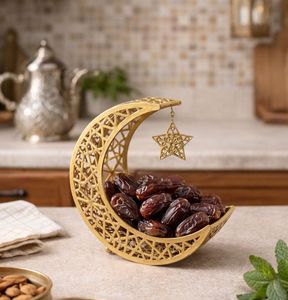 Embossed Design Metal Serving <b>Storage</b> <b>Tray</b> Decorative Metal Leaf Shaped Dry Fruit <b>Tray</b> Eid Snack Candy Nut Platter Home Decor - Product Image 2