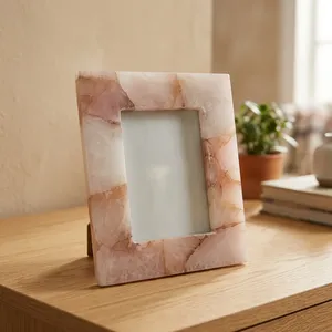 Handmade Stone Photo <b>Frame</b> Rectangular Vertical Tabletop Decorative Picture <b>Frame</b> <b>Pink</b> Agate quartz Modern Home Display - Product Image 2