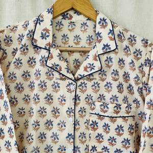 Nouvel arrivage : Ensemble de nuit en coton pour femme, magnifique pyjama indien imprimé à la main, 100 % coton - Product Image 2