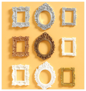 Cadre photo en résine plat, mini ornement DIY, style européen vintage, en or antique, blanc, argent, forme cœur, carré, ovale, rectangle, vente en gros - Product Image 4