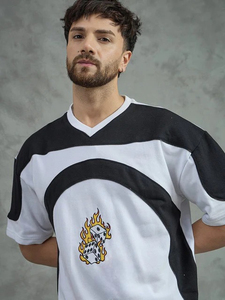 Camiseta de Manga Corta con Cuello en V para Hombre, Estilo Urbano, de Algodón Jersey Oversize, con Estampado de Llamas en la Parte Delantera, Transpirable - Product Image 4
