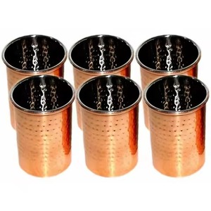 Juego de 2 Vasos de Cobre con Base Acanalada y Acabado Martillado para Bienestar Ayurvédico, Comedor y Cocina - Product Image 6