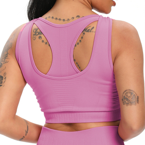 Nouveau soutien-gorge de sport sans coutures pour femme 2026, col rond, gris clair uni, maille respirante côtelée, maintien moyen, vêtement de fitness - Product Image 6