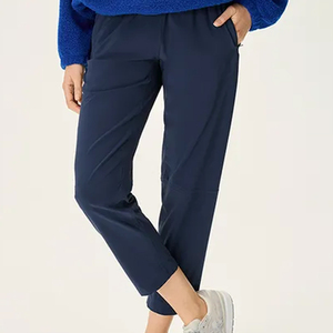Pantalones de Invierno para Mujer, Color Azul Marino, Tejido, Corte Recto, Cintura Media Elástica, Ajuste Regular, Largos, Formales, de Color Sólido - Product Image 6