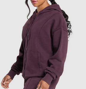 Sweat-shirt à capuche zippé pour femme, couleur violette, avec logo flamme imprimé sur le devant, veste en polaire décontractée, idéale pour l'automne et à prix abordables - Product Image 3