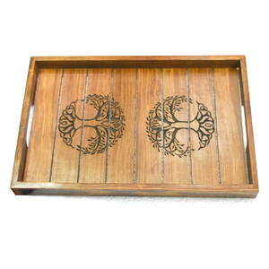 Bandeja de servicio de madera de mango Rectangular de Color Natural duradero hecha a mano con asas talladas para el hogar, restaurantes, uso de mesa de café - Product Image 1
