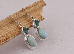 925 Sterling <b>Silver</b> Larimar Blue Topaz <b>Earrings</b> Natural Gemstone Drop <b>Dangle</b> Jewelry Wholesale Handmade Geometric <b>Earring</b> - Product Image 6