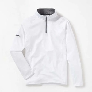 เสื้อเชิ้ตแขนยาวสีขาวแบบซิปครึ่งตัวสำหรับผู้ชาย ผ้าถัก ระบายเหงื่อได้ดี สไตล์สปอร์ต มีโลโก้ที่แขนซ้าย - Product Image 3