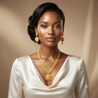 Set Perhiasan Pengantin Afrika Arab Berlapis Emas 18K dari Kuningan untuk Wanita, Kalung dan Anting Desain Bunga, Gaya Klasik Pernikahan