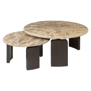 Ensemble de tables basses rondes modernes en marbre avec structure en acier, design emboîtable, mobilier de salon haut de gamme de style antique - Product Image 4