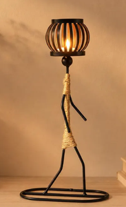 Nordic Ethnic Style Black Iron Human Statue Candle Stand – Vintage Jute Rope Wrapped African Figurine <b>Tealight</b> <b>Lantern</b> Holder - Product Image 4
