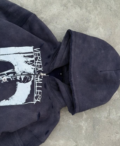 Oversized Hoodie <b>Men</b> Custom Distressed Zip up Hoodie Cropped Stone Vintage Wash <b>Men</b> Printed Hoodies - Product Image 3