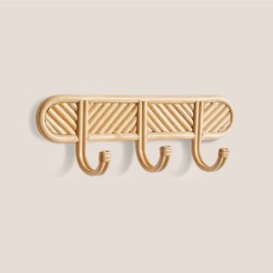 Handmade Rattan Wall <b>Hook</b> Rack Natural Woven Coat Hat Bag Holder Wall Mounted Organizer for Entryway Bedroom Decor - Product Image 1