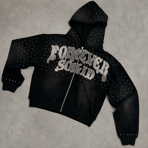 Custom Red Rhinestone <b>Zip</b> Up Hoodie Heavyweight Oversized Streetwear Distressed Applique Embroidery Men Luxury Full <b>Zip</b> <b>Hooded</b> S - Product Image 4