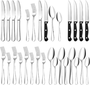 Ensemble de couverts en acier inoxydable poli miroir, design moderne et soigné, idéal pour les célébrations de mariage, encourageant une utilisation répétée - Product Image 1