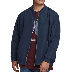 Blouson bomber bleu marine pour homme, coupe ajustée, fermeture éclair, couleur unie, style streetwear, matière polyester/nylon, séchage rapide, lumineux - Product Image 1